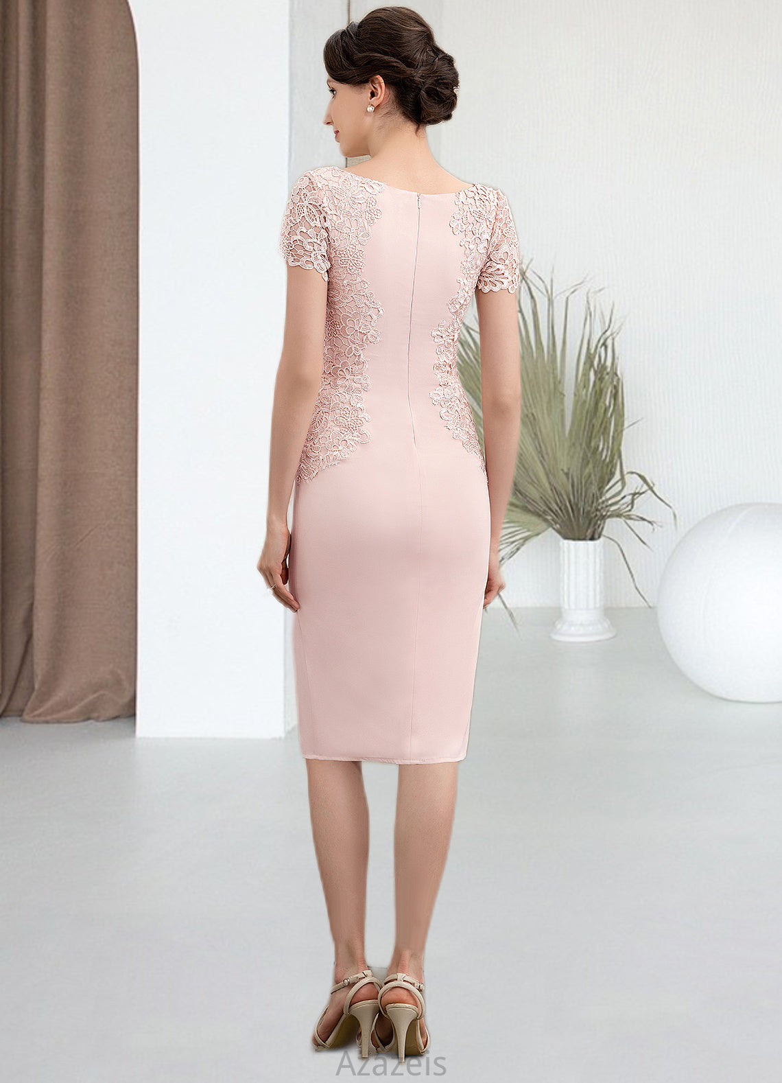 Melody Sheath/Column Scoop Neck Knee-Length Lace Stretch Crepe Mother of the Bride Dress DF126P0014843