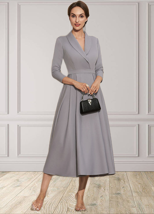 Gina A-Line V-neck Tea-Length Stretch Crepe Mother of the Bride Dress DF126P0014844