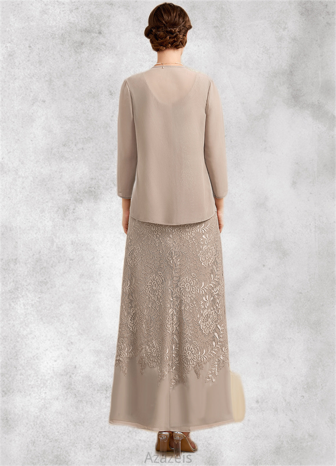 Elizabeth A-Line V-neck Ankle-Length Chiffon Lace Mother of the Bride Dress DF126P0014851