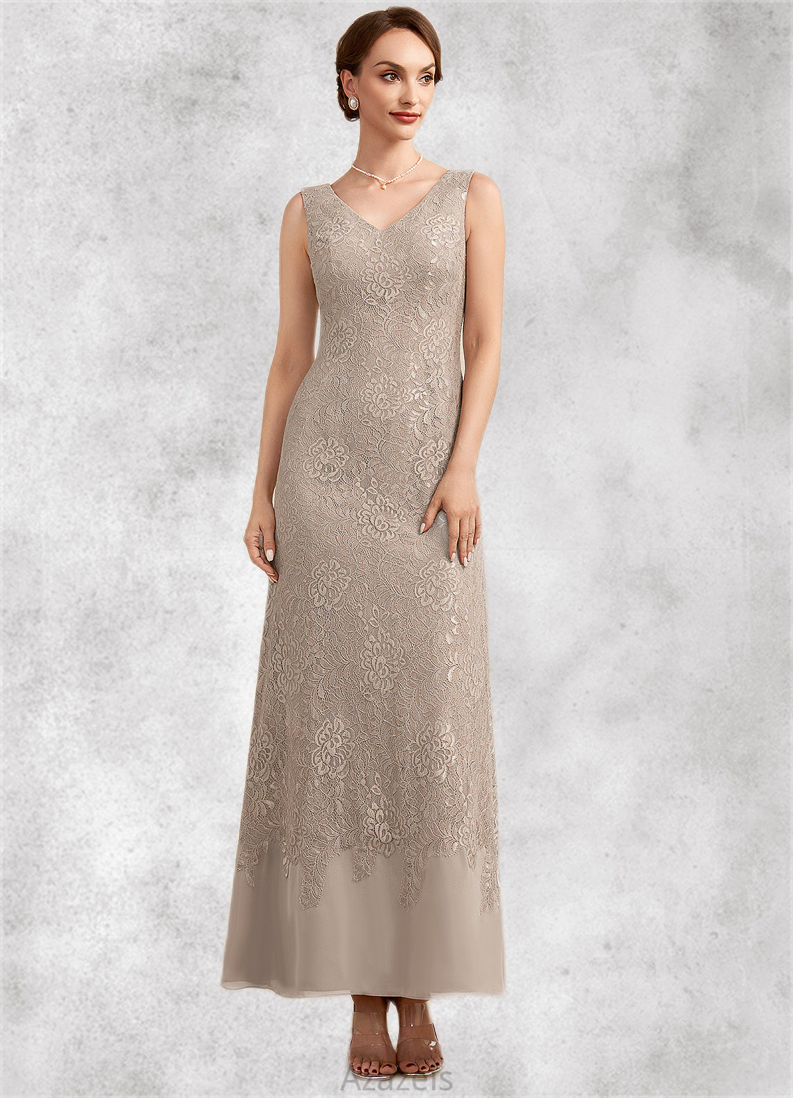 Elizabeth A-Line V-neck Ankle-Length Chiffon Lace Mother of the Bride Dress DF126P0014851