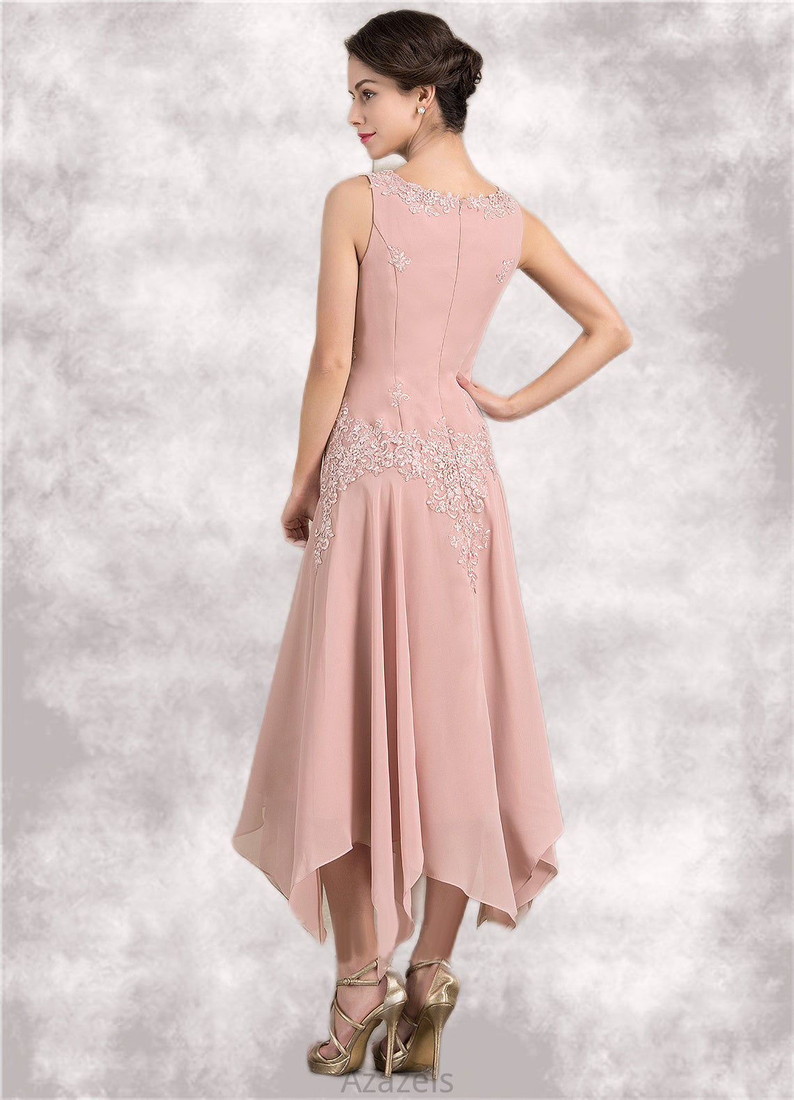 Katelyn A-Line V-neck Ankle-Length Chiffon Mother of the Bride Dress With Appliques Lace Sequins DF126P0014855