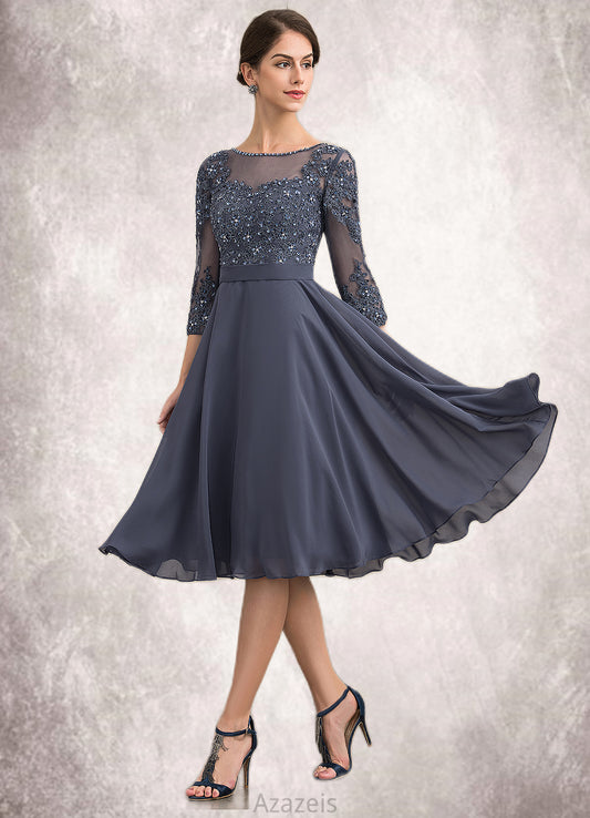 Cherish A-Line Scoop Neck Knee-Length Chiffon Lace Mother of the Bride Dress With Beading Sequins DF126P0014861