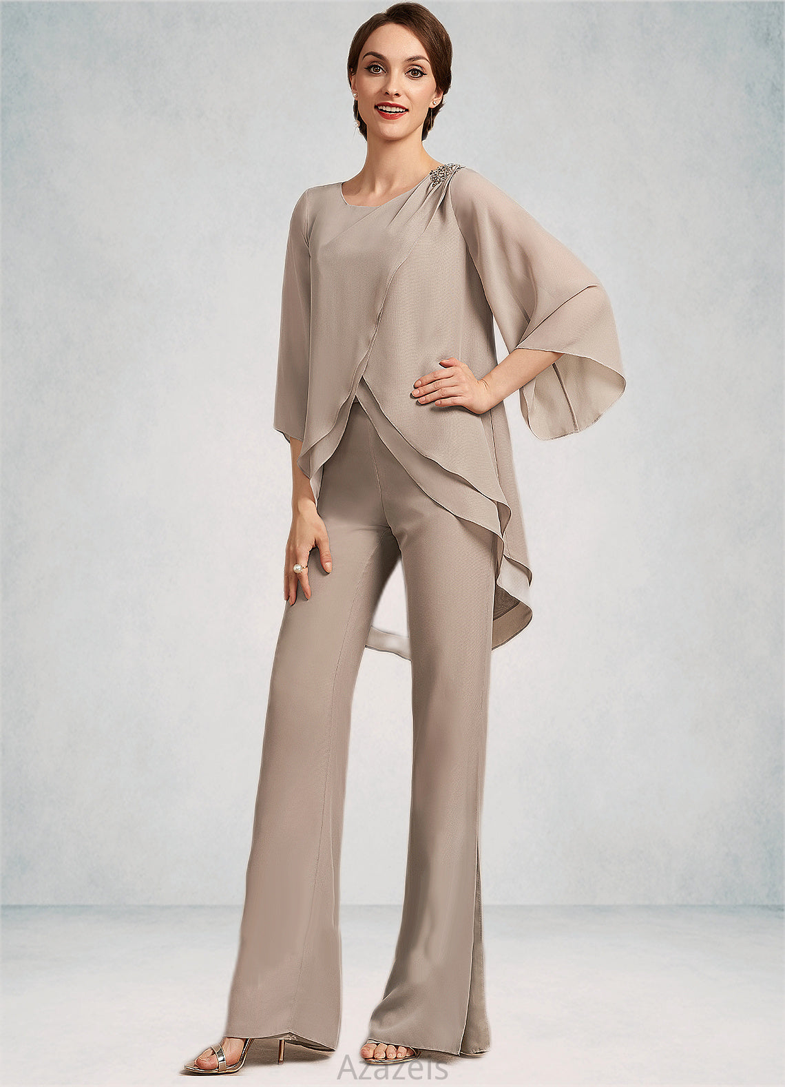 Lucille Jumpsuit/Pantsuit Scoop Neck Floor-Length Chiffon Mother of the Bride Dress DF126P0014864