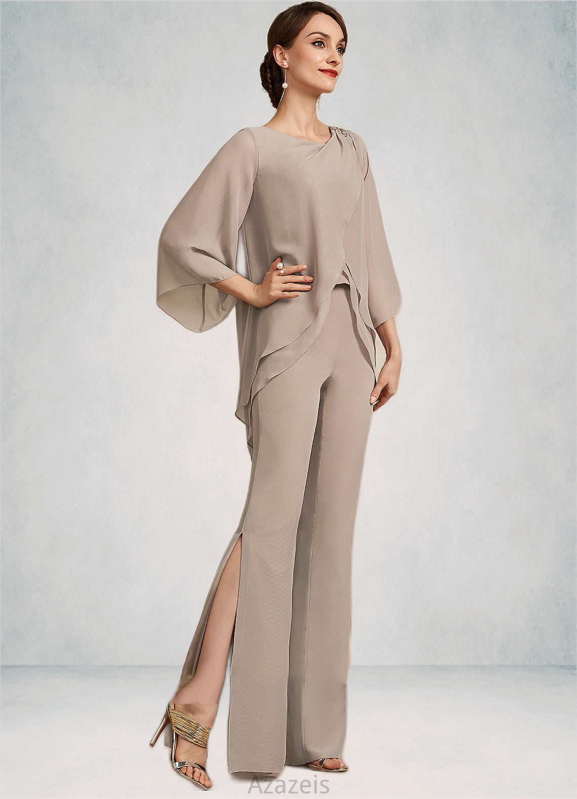 Lucille Jumpsuit/Pantsuit Scoop Neck Floor-Length Chiffon Mother of the Bride Dress DF126P0014864