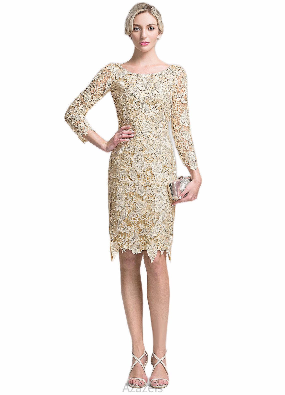 Undine Sheath/Column Scoop Neck Knee-Length Lace Mother of the Bride Dress DF126P0014865