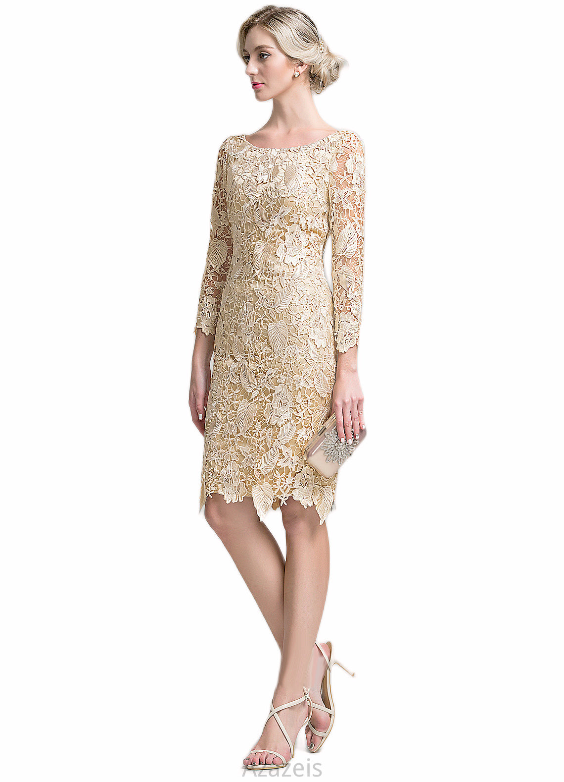 Undine Sheath/Column Scoop Neck Knee-Length Lace Mother of the Bride Dress DF126P0014865