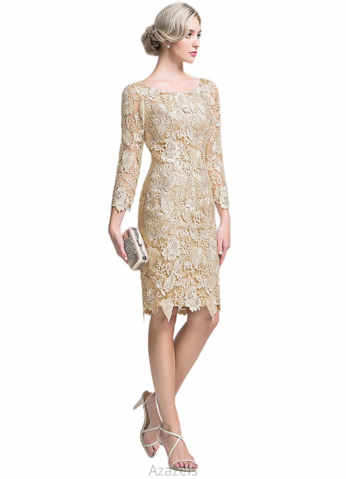 Undine Sheath/Column Scoop Neck Knee-Length Lace Mother of the Bride Dress DF126P0014865