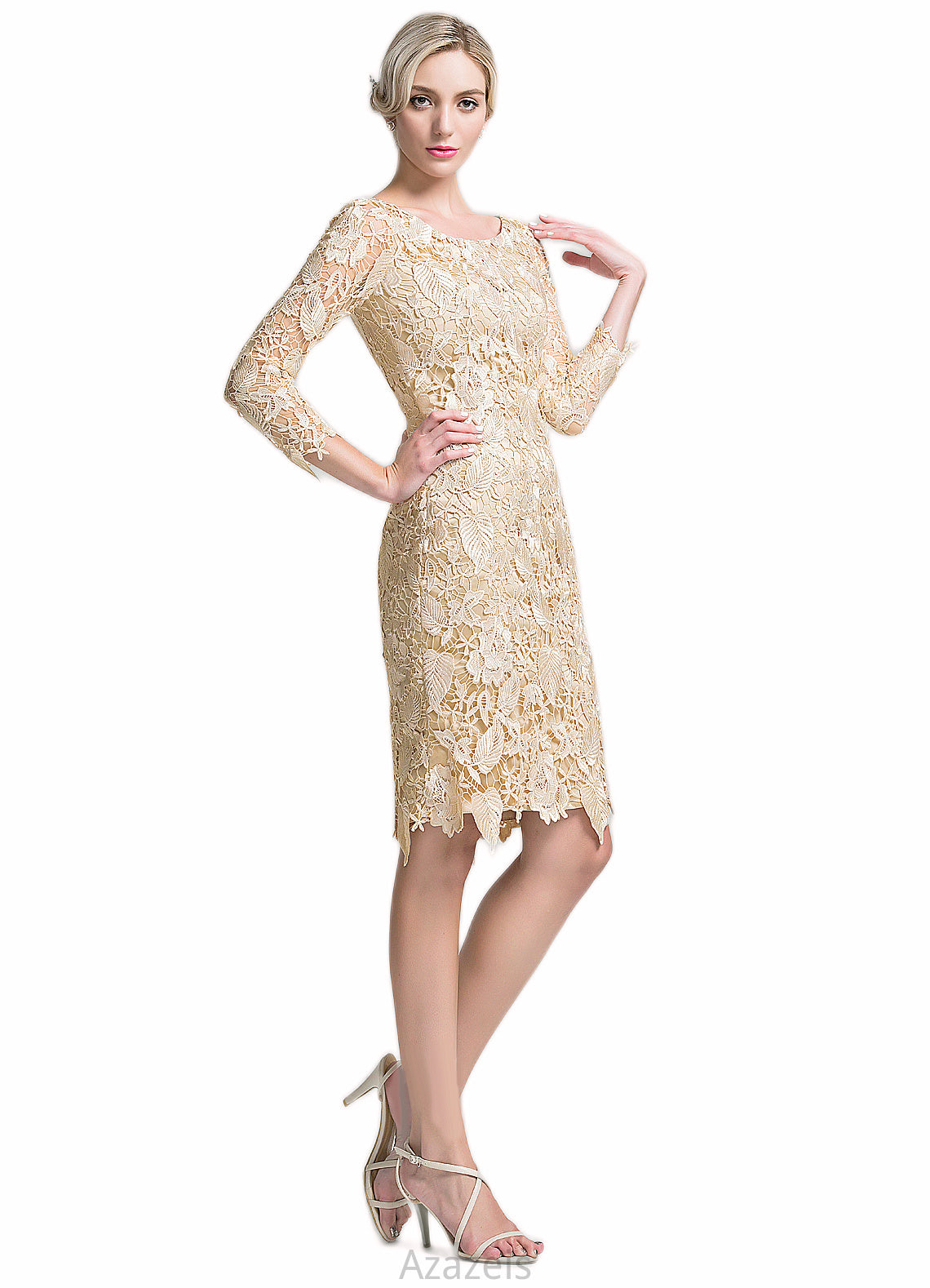 Undine Sheath/Column Scoop Neck Knee-Length Lace Mother of the Bride Dress DF126P0014865