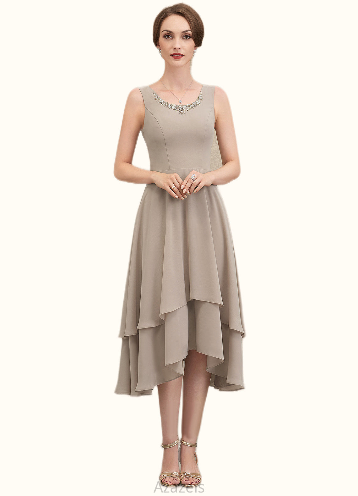 Kinsley A-Line Scoop Neck Asymmetrical Chiffon Mother of the Bride Dress With Beading Sequins DF126P0014866