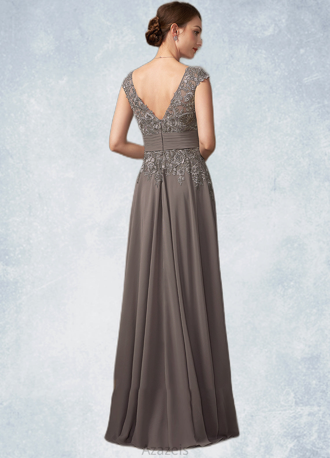 Aubrie A-Line V-neck Floor-Length Chiffon Lace Mother of the Bride Dress With Ruffle Sequins DF126P0014870