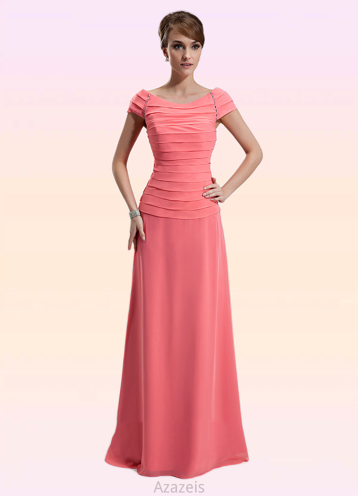 Regan A-Line Scoop Neck Floor-Length Chiffon Mother of the Bride Dress With Ruffle Beading DF126P0014872