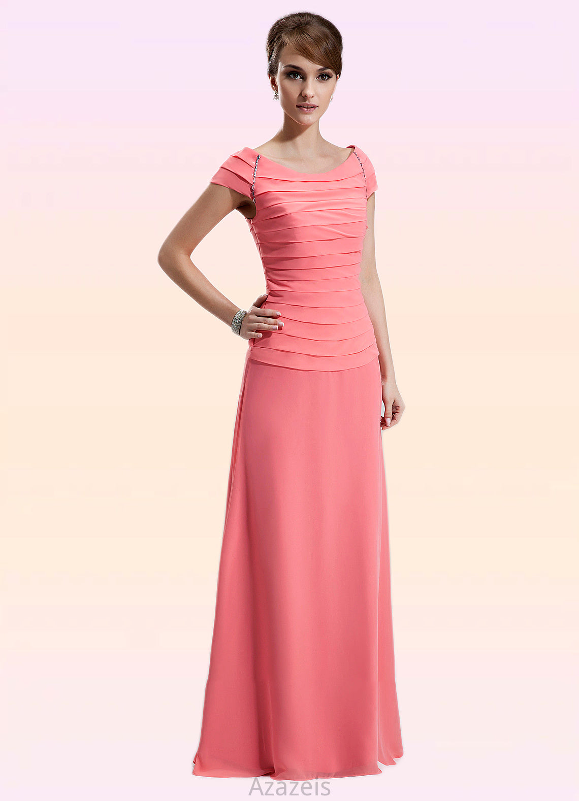 Regan A-Line Scoop Neck Floor-Length Chiffon Mother of the Bride Dress With Ruffle Beading DF126P0014872