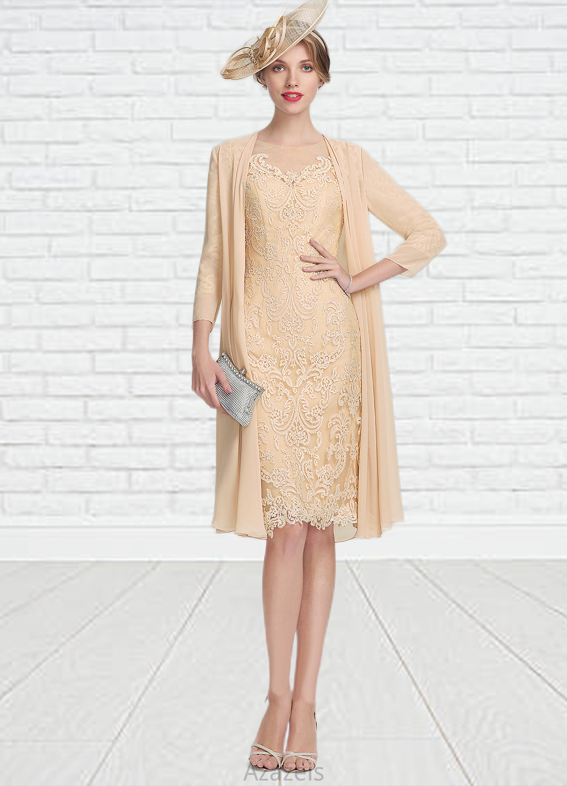 Paisley Sheath/Column Scoop Neck Knee-Length Lace Mother of the Bride Dress With Beading Sequins DF126P0014874