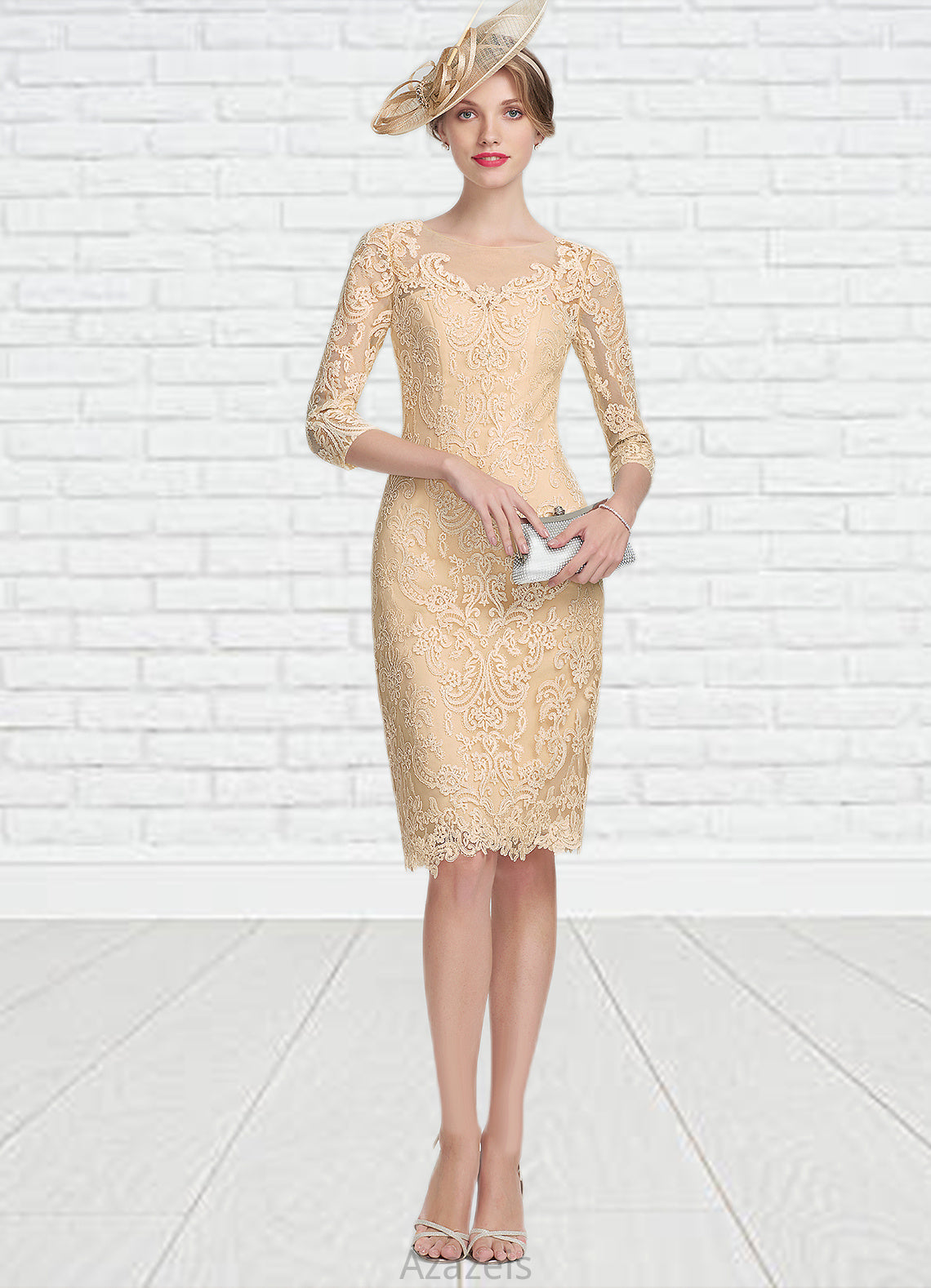 Paisley Sheath/Column Scoop Neck Knee-Length Lace Mother of the Bride Dress With Beading Sequins DF126P0014874