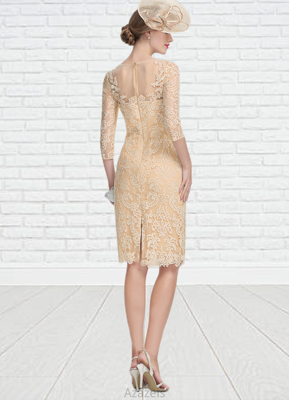 Paisley Sheath/Column Scoop Neck Knee-Length Lace Mother of the Bride Dress With Beading Sequins DF126P0014874