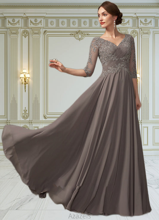 Ariella A-Line V-neck Floor-Length Chiffon Lace Mother of the Bride Dress With Beading Sequins DF126P0014876