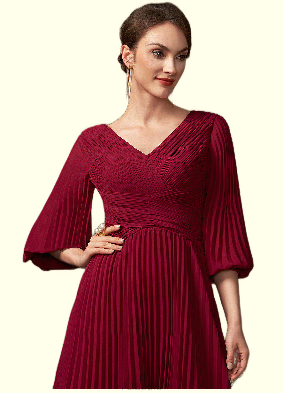 Elsa A-Line V-neck Tea-Length Chiffon Mother of the Bride Dress With Pleated DF126P0014878