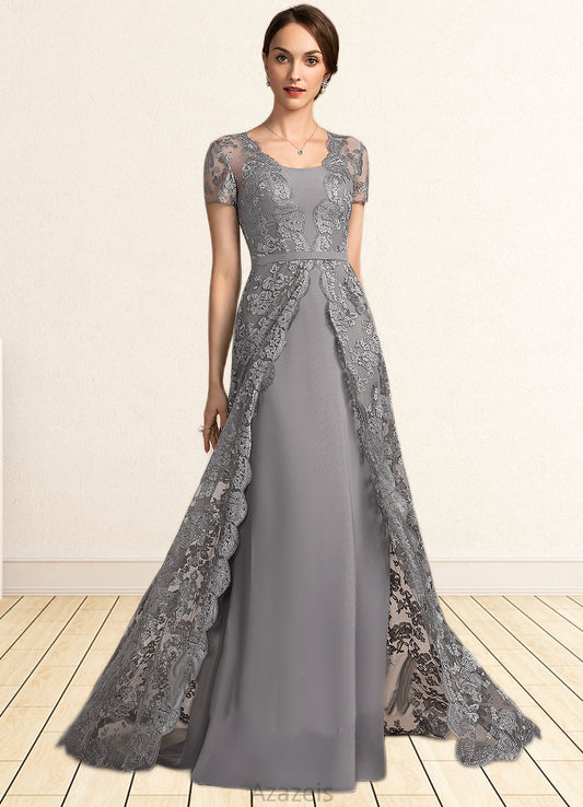 Janey A-Line Square Neckline Sweep Train Chiffon Lace Mother of the Bride Dress DF126P0014903