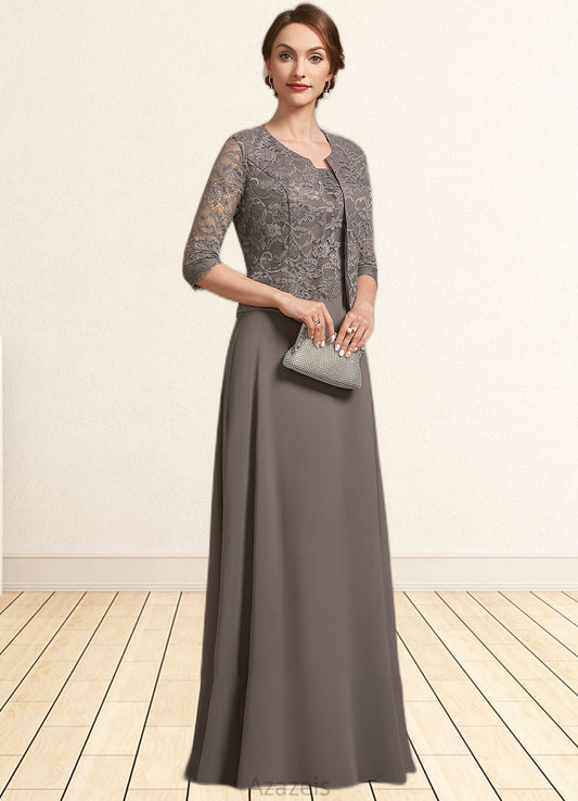 Gladys A-Line Square Neckline Floor-Length Chiffon Lace Mother of the Bride Dress DF126P0014904