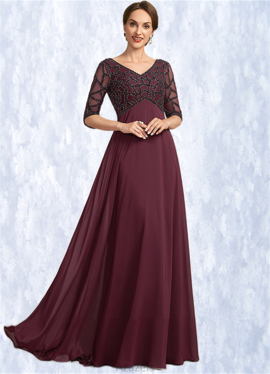 Shyla Empire V-neck Floor-Length Chiffon Mother of the Bride Dress With Beading DF126P0014906