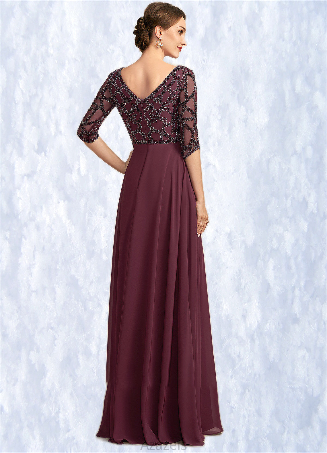 Shyla Empire V-neck Floor-Length Chiffon Mother of the Bride Dress With Beading DF126P0014906