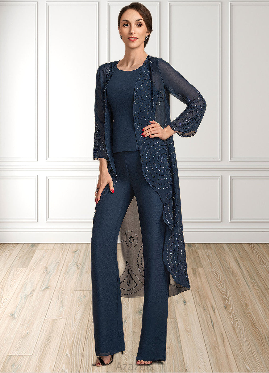 Millie Jumpsuit/Pantsuit Scoop Neck Floor-Length Chiffon Mother of the Bride Dress DF126P0014914