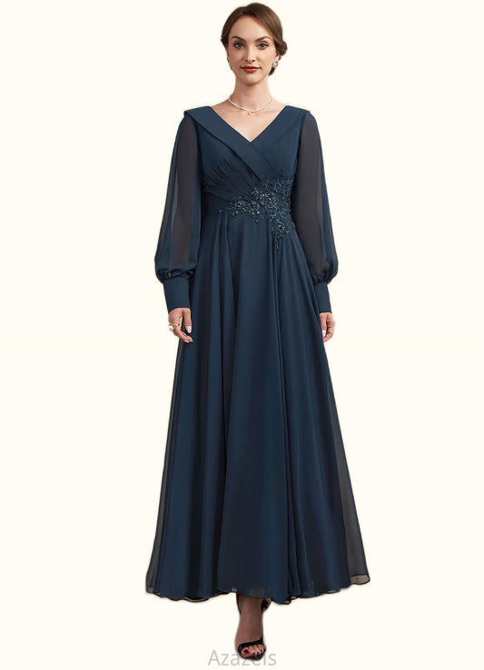 Madilyn A-Line V-neck Ankle-Length Chiffon Mother of the Bride Dress With Ruffle Beading Appliques Lace Sequins DF126P0014915