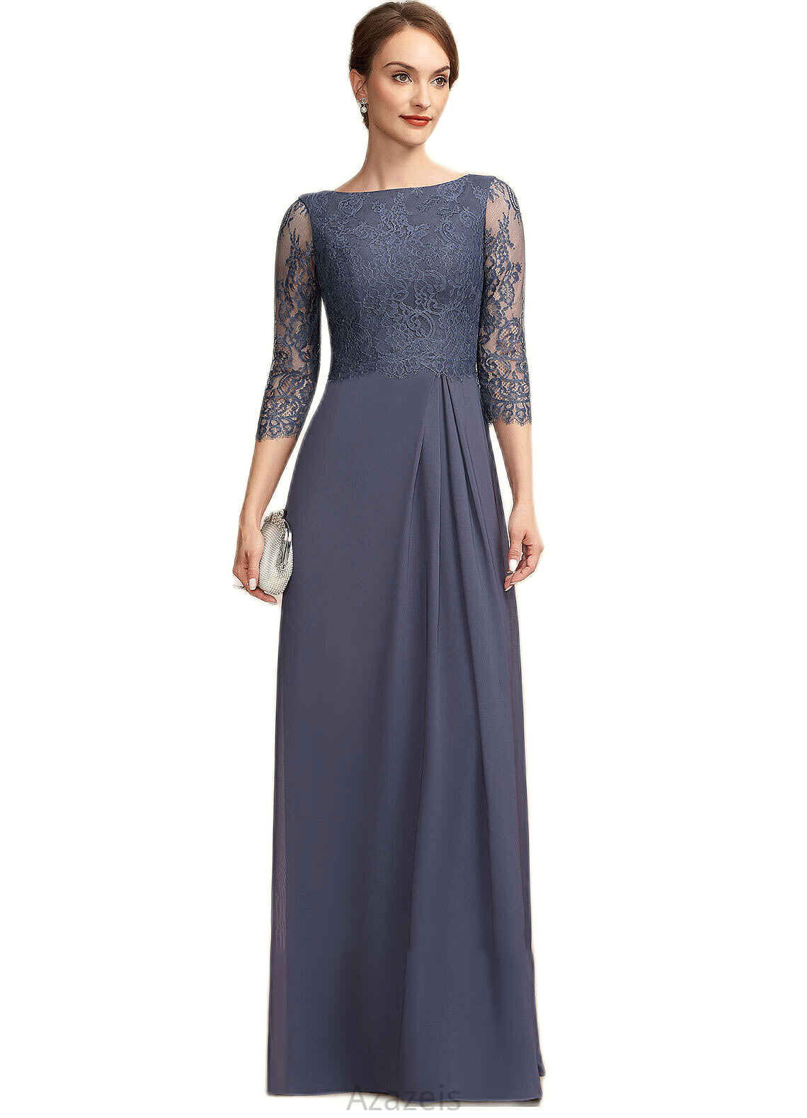 Natalya A-Line Scoop Neck Floor-Length Chiffon Lace Mother of the Bride Dress With Ruffle DF126P0014917