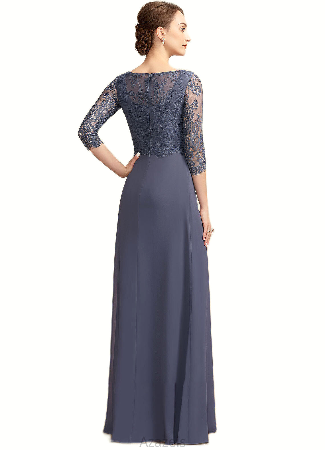 Natalya A-Line Scoop Neck Floor-Length Chiffon Lace Mother of the Bride Dress With Ruffle DF126P0014917