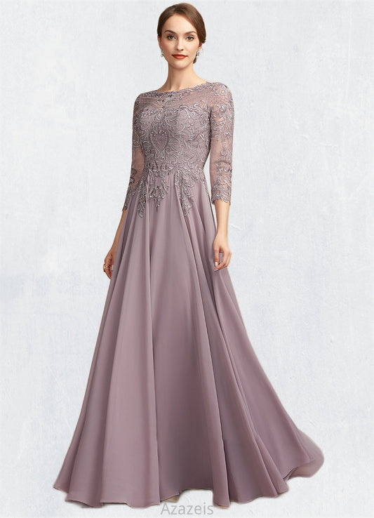 Cora A-Line Scoop Neck Floor-Length Chiffon Lace Mother of the Bride Dress With Sequins DF126P0014918