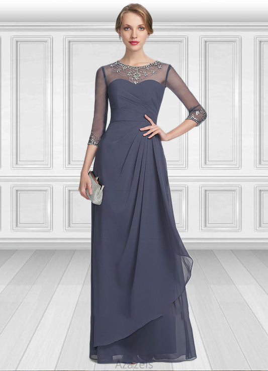 Dakota A-Line Scoop Neck Floor-Length Chiffon Mother of the Bride Dress With Beading Sequins Cascading Ruffles DF126P0014921