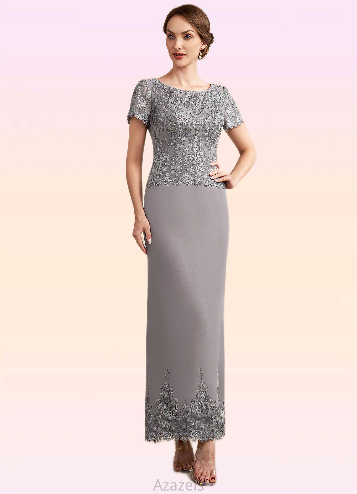 Gisselle Sheath/Column Scoop Neck Ankle-Length Chiffon Lace Mother of the Bride Dress With Sequins DF126P0014922