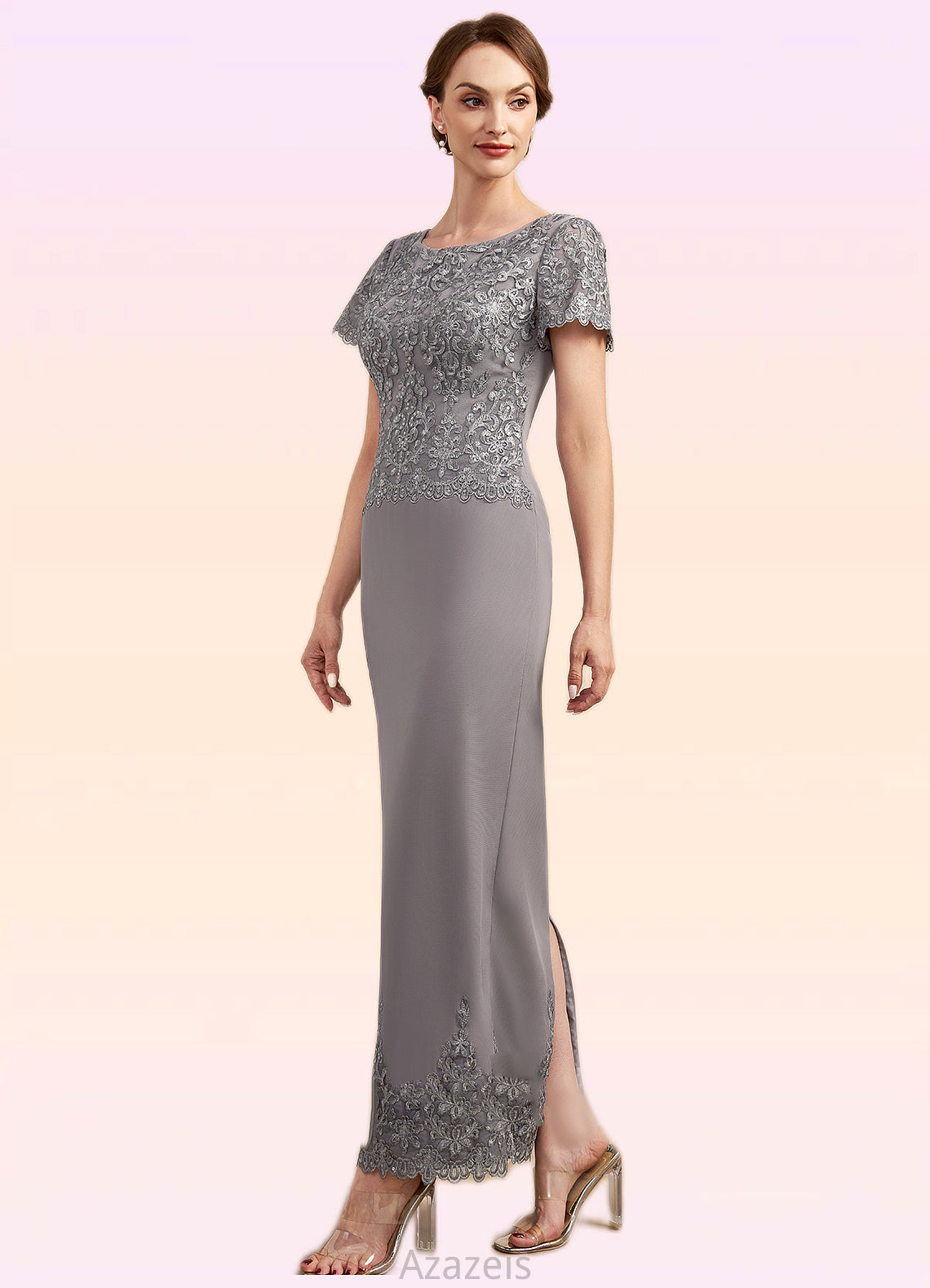 Gisselle Sheath/Column Scoop Neck Ankle-Length Chiffon Lace Mother of the Bride Dress With Sequins DF126P0014922