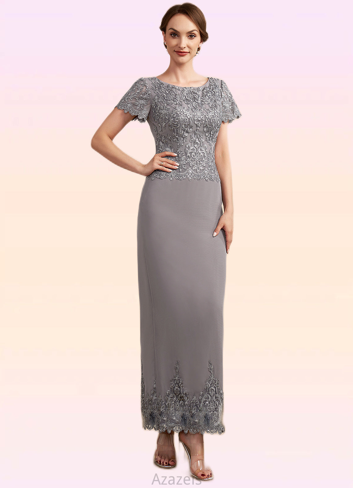 Gisselle Sheath/Column Scoop Neck Ankle-Length Chiffon Lace Mother of the Bride Dress With Sequins DF126P0014922