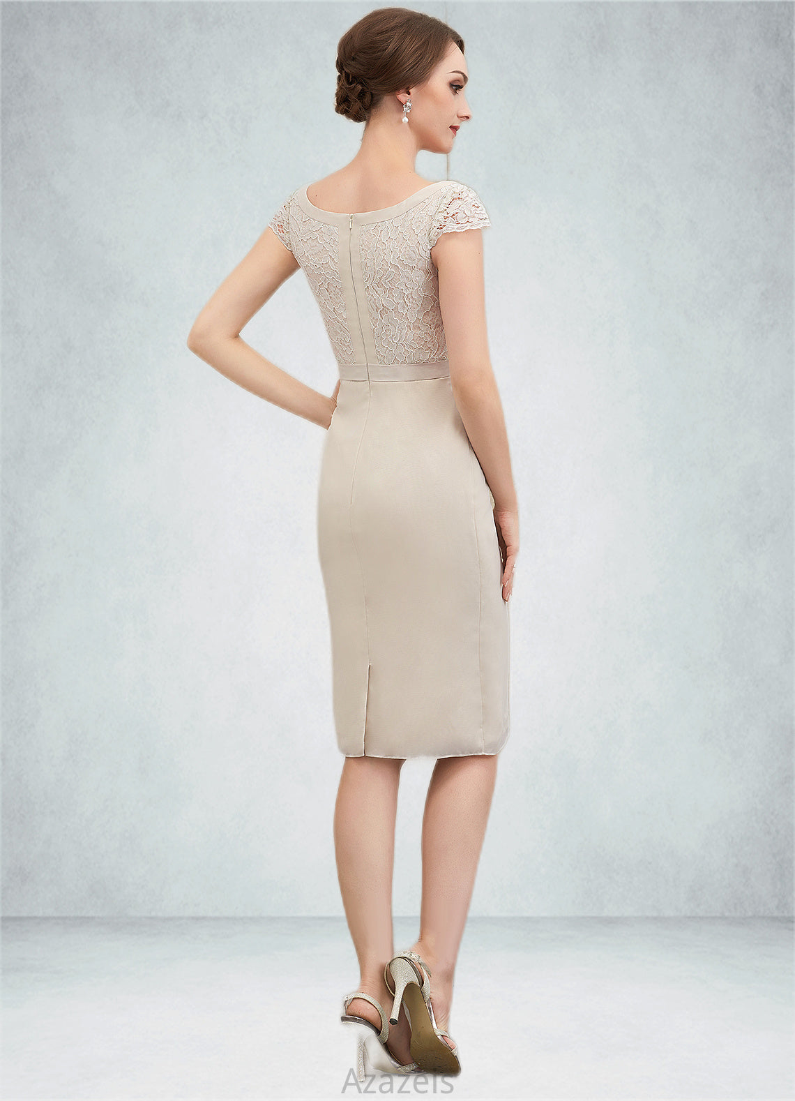 Sylvia Sheath/Column V-neck Knee-Length Chiffon Lace Mother of the Bride Dress With Bow(s) DF126P0014924