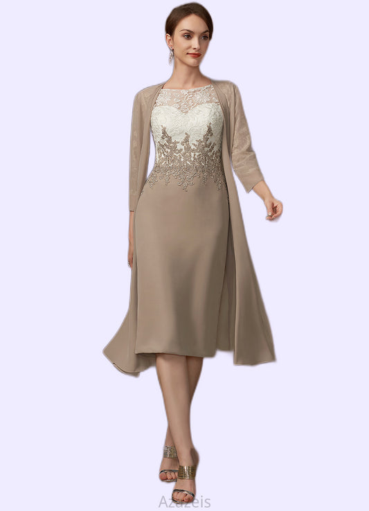 Adison Sheath/Column Scoop Neck Knee-Length Chiffon Lace Mother of the Bride Dress DF126P0014927