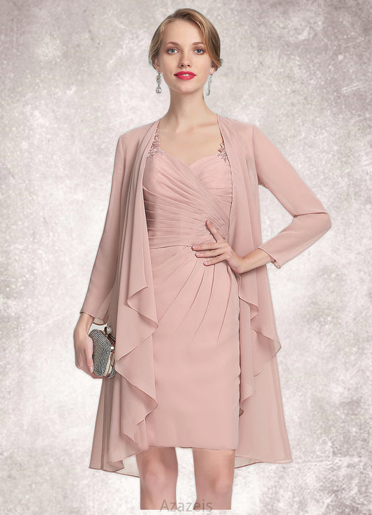 Adrianna Sheath/Column Sweetheart Knee-Length Chiffon Mother of the Bride Dress With Ruffle Lace DF126P0014929