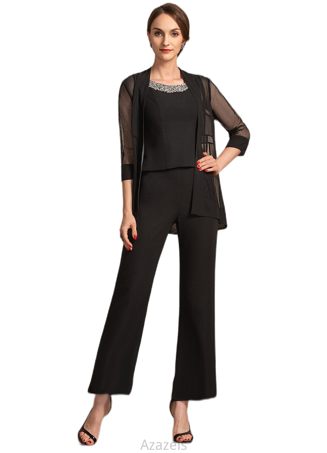 Aurora Jumpsuit/Pantsuit Scoop Neck Ankle-Length Chiffon Mother of the Bride Dress With Beading Sequins DF126P0014932