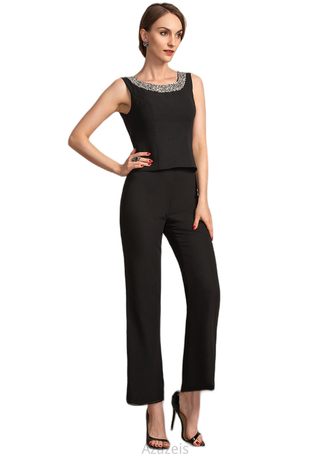 Aurora Jumpsuit/Pantsuit Scoop Neck Ankle-Length Chiffon Mother of the Bride Dress With Beading Sequins DF126P0014932