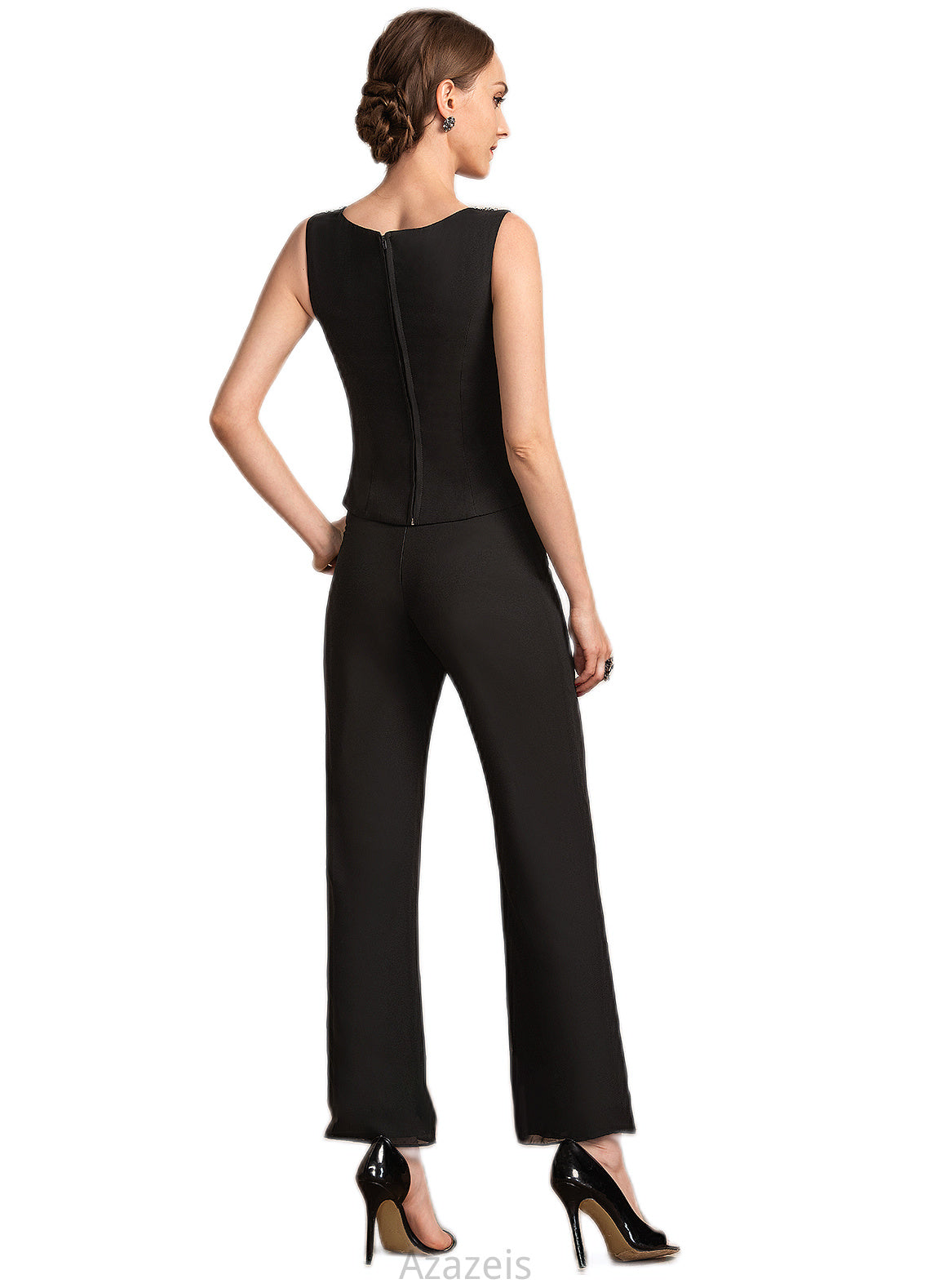 Aurora Jumpsuit/Pantsuit Scoop Neck Ankle-Length Chiffon Mother of the Bride Dress With Beading Sequins DF126P0014932