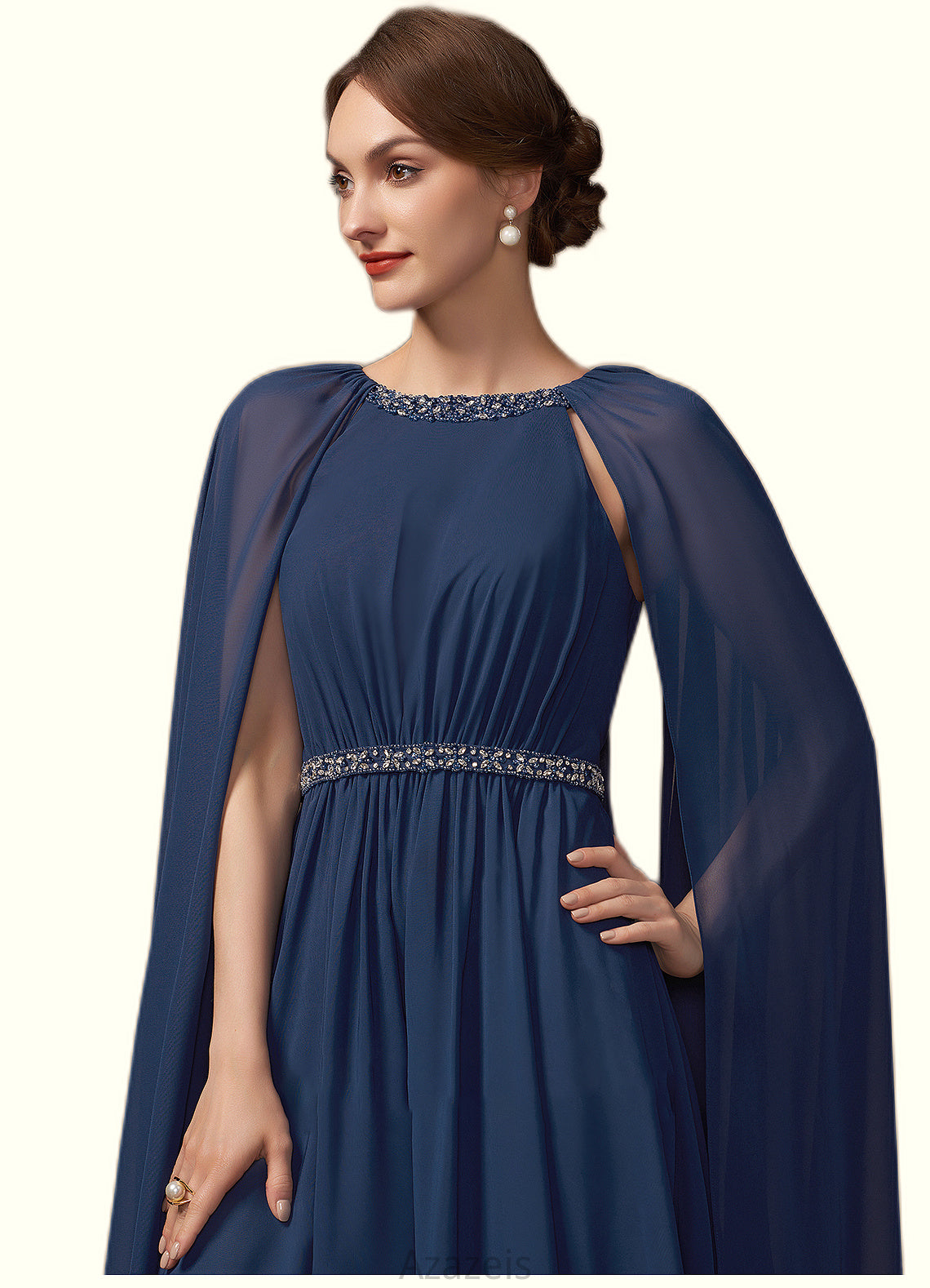 Sadie A-Line Scoop Neck Tea-Length Chiffon Mother of the Bride Dress With Beading DF126P0014934