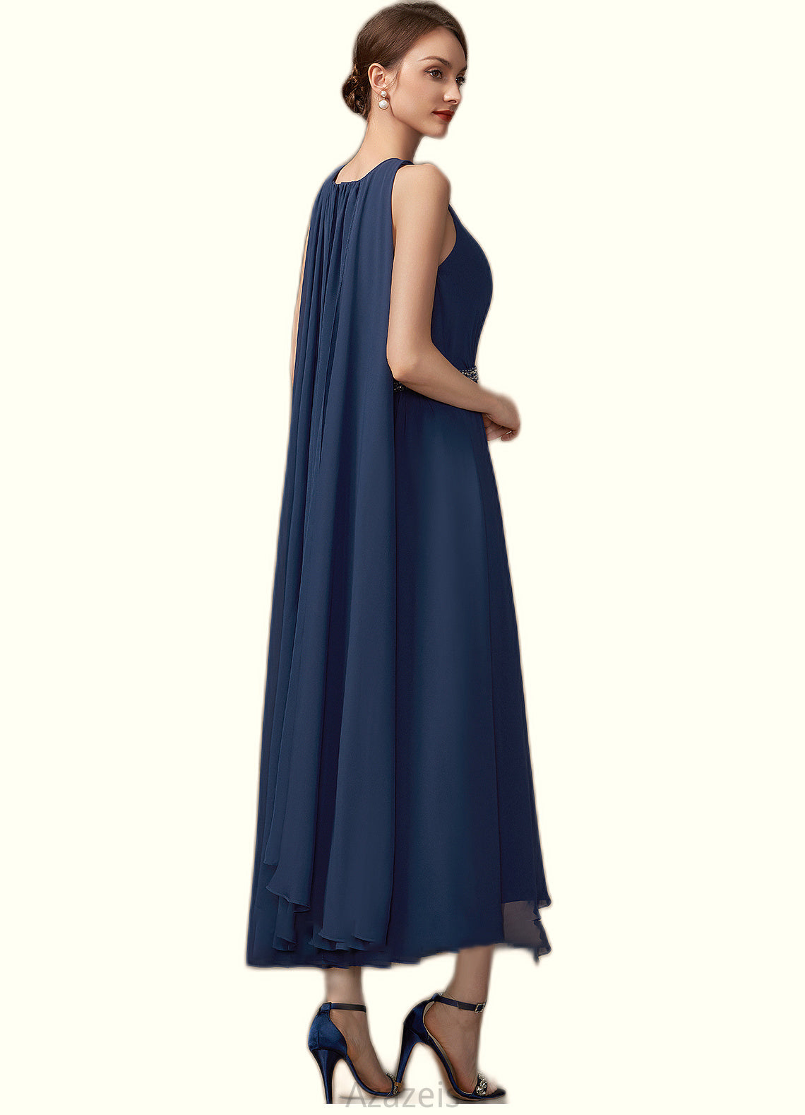 Sadie A-Line Scoop Neck Tea-Length Chiffon Mother of the Bride Dress With Beading DF126P0014934