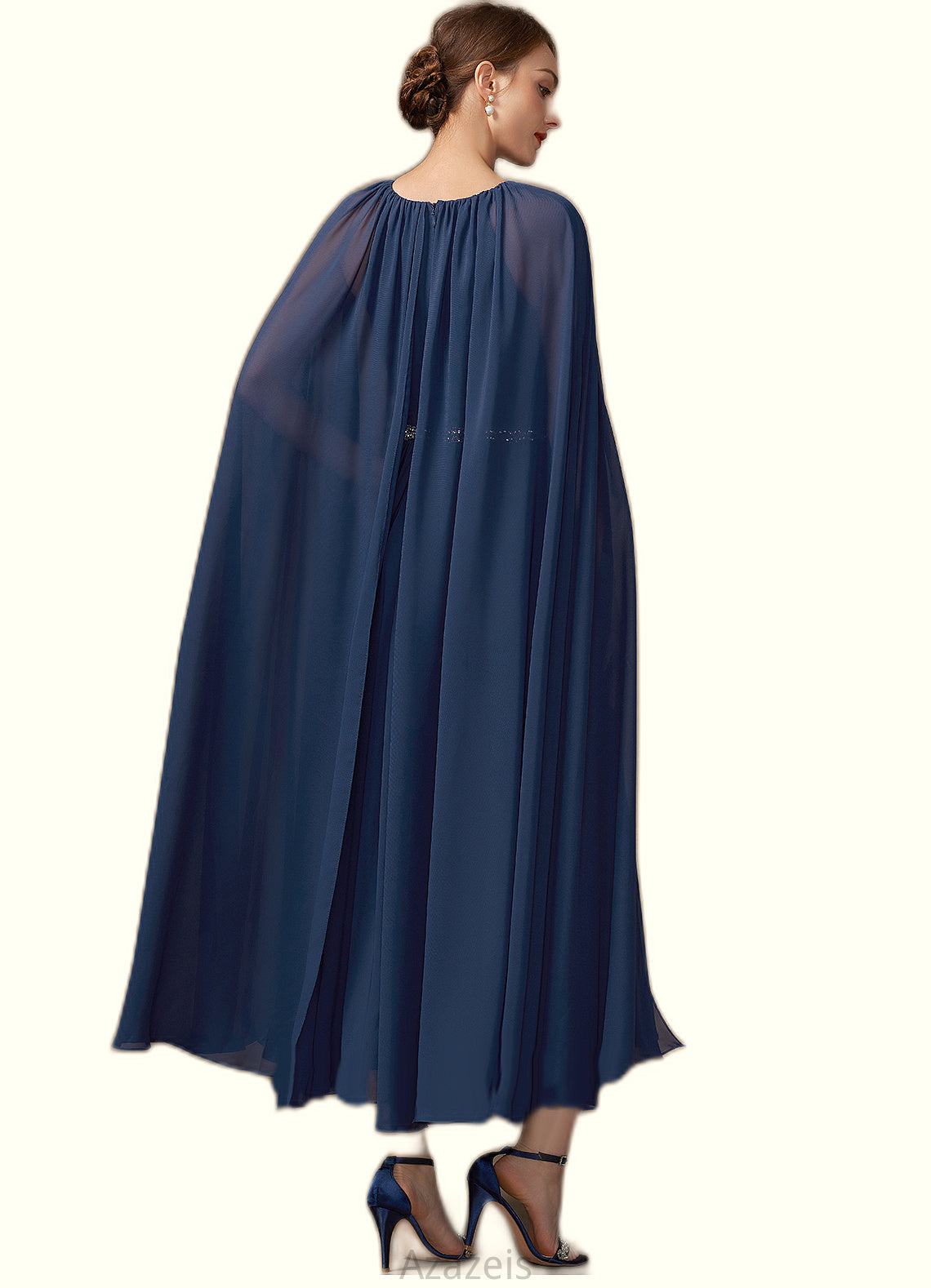 Sadie A-Line Scoop Neck Tea-Length Chiffon Mother of the Bride Dress With Beading DF126P0014934