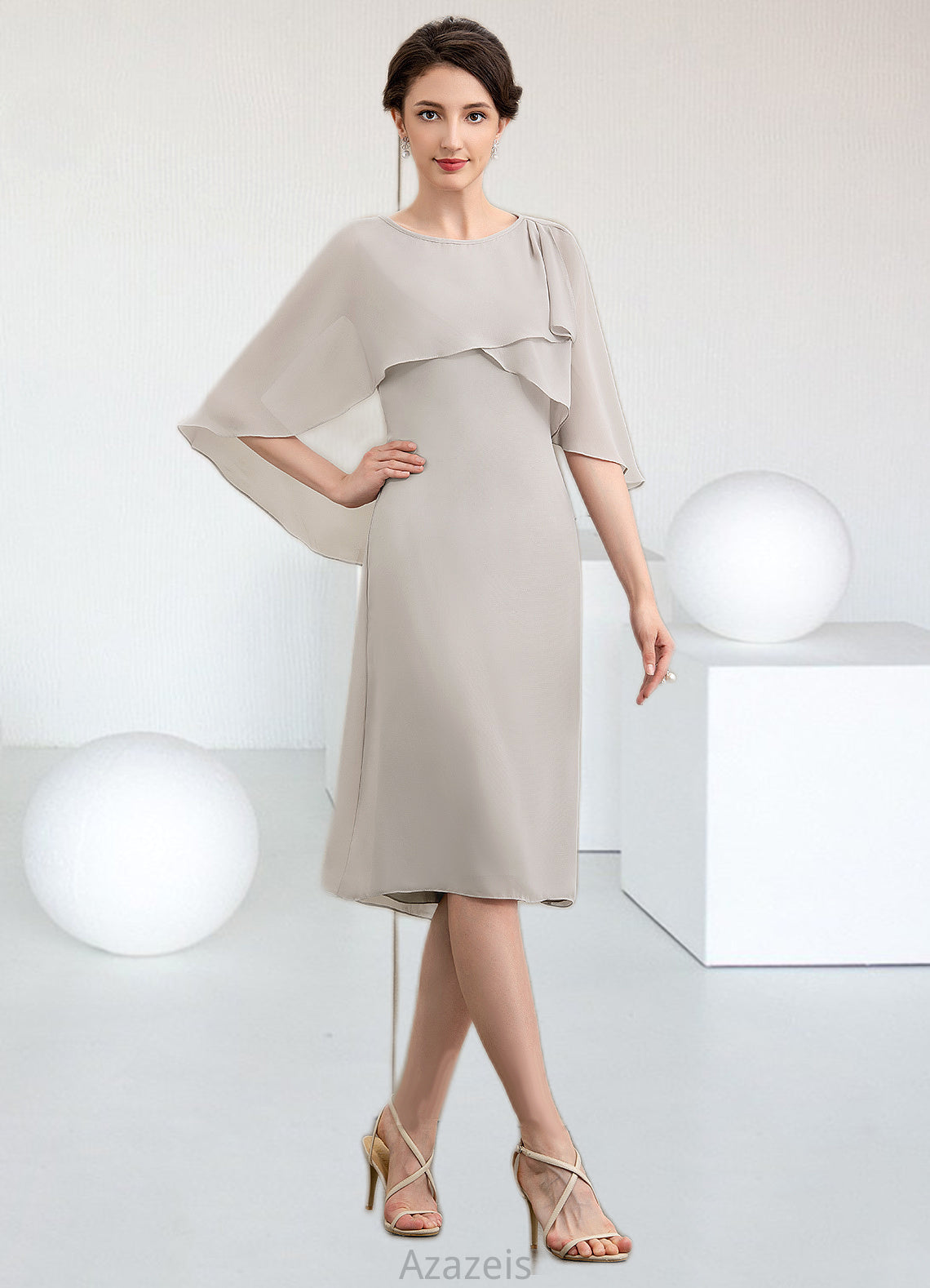 Rory A-Line Scoop Neck Knee-Length Chiffon Mother of the Bride Dress DF126P0014935