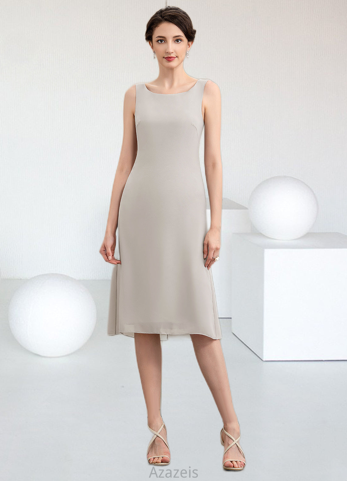 Rory A-Line Scoop Neck Knee-Length Chiffon Mother of the Bride Dress DF126P0014935