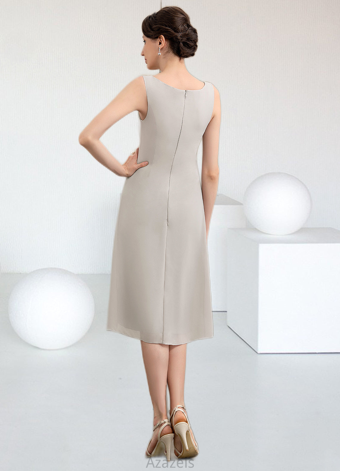 Rory A-Line Scoop Neck Knee-Length Chiffon Mother of the Bride Dress DF126P0014935