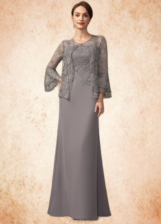 Kelly Sheath/Column Square Neckline Floor-Length Chiffon Lace Mother of the Bride Dress DF126P0014936