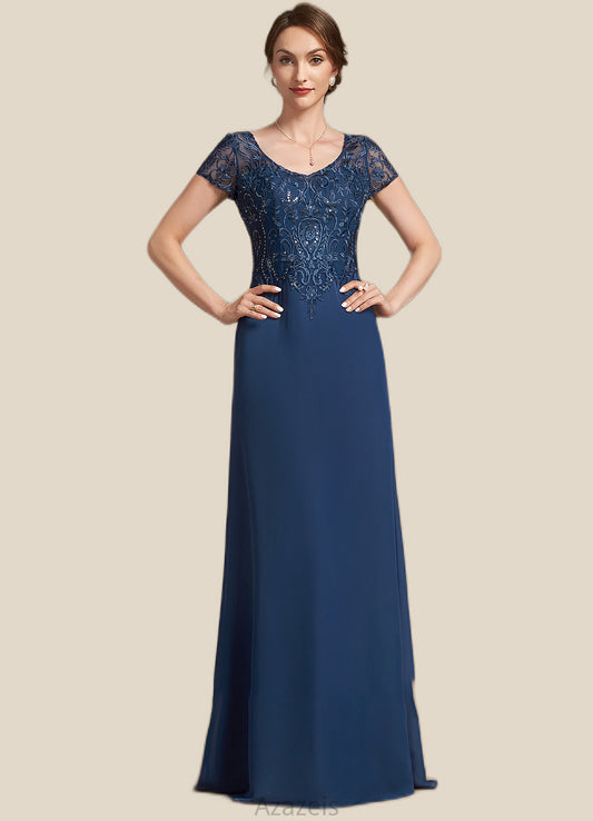 Esmeralda A-Line V-neck Floor-Length Chiffon Lace Mother of the Bride Dress With Sequins DF126P0014938