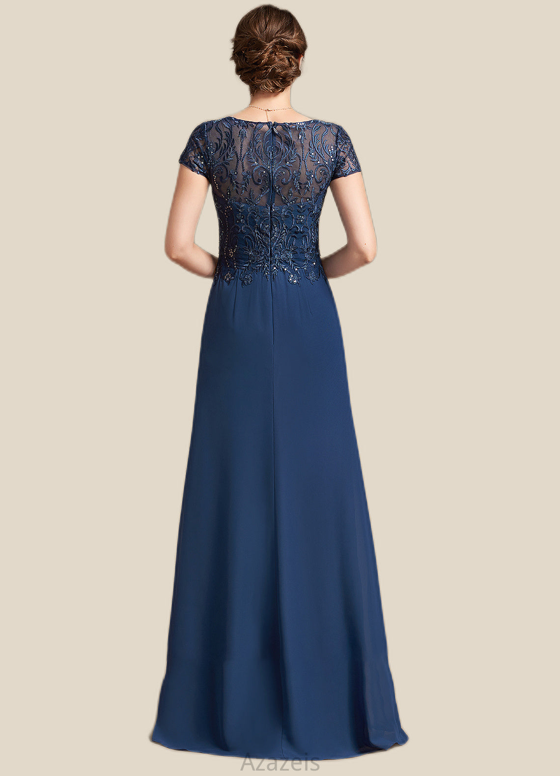 Esmeralda A-Line V-neck Floor-Length Chiffon Lace Mother of the Bride Dress With Sequins DF126P0014938