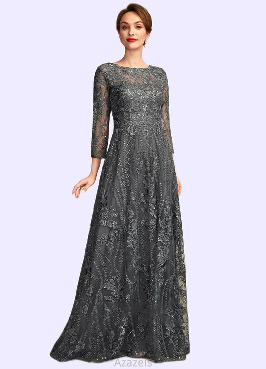 Nina A-Line Scoop Neck Floor-Length Lace Mother of the Bride Dress With Sequins DF126P0014939